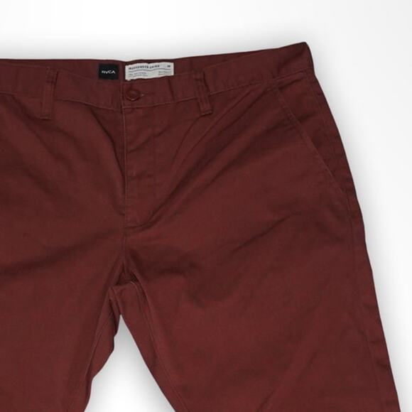 RVCA Men's Chino Pants Burgundy Maroon 38x32 Straight Slim Fit Flat Front - Picture 3 of 6